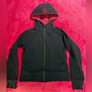 Lululemon Black Zip Up Hoodie Red Lined Scuba Style Size 10